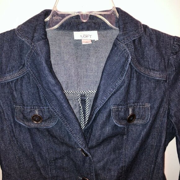 Ann Taylor Loft Denim Jean Jacket Blazer Sz Small Collared Button Front Pockets - Picture 4 of 9